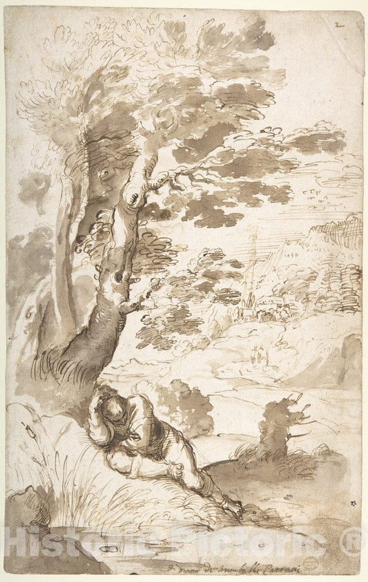 Art Print : Annibale Carracci - Landscape with Jacob Sleeping : Vintage Wall Art