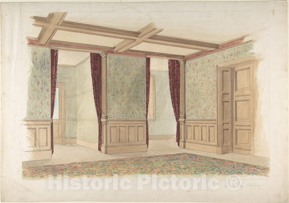 Art Print : John Gregory Crace - Whitley Abbey, Interior : Vintage Wall Art