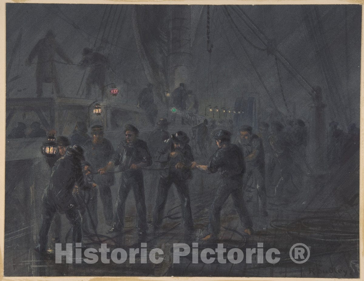 Art Print : Robert Charles Dudley - A Night Scene. The Cable Entangled and Nearly Broken, July 18th, 1866 : Vintage Wall Art