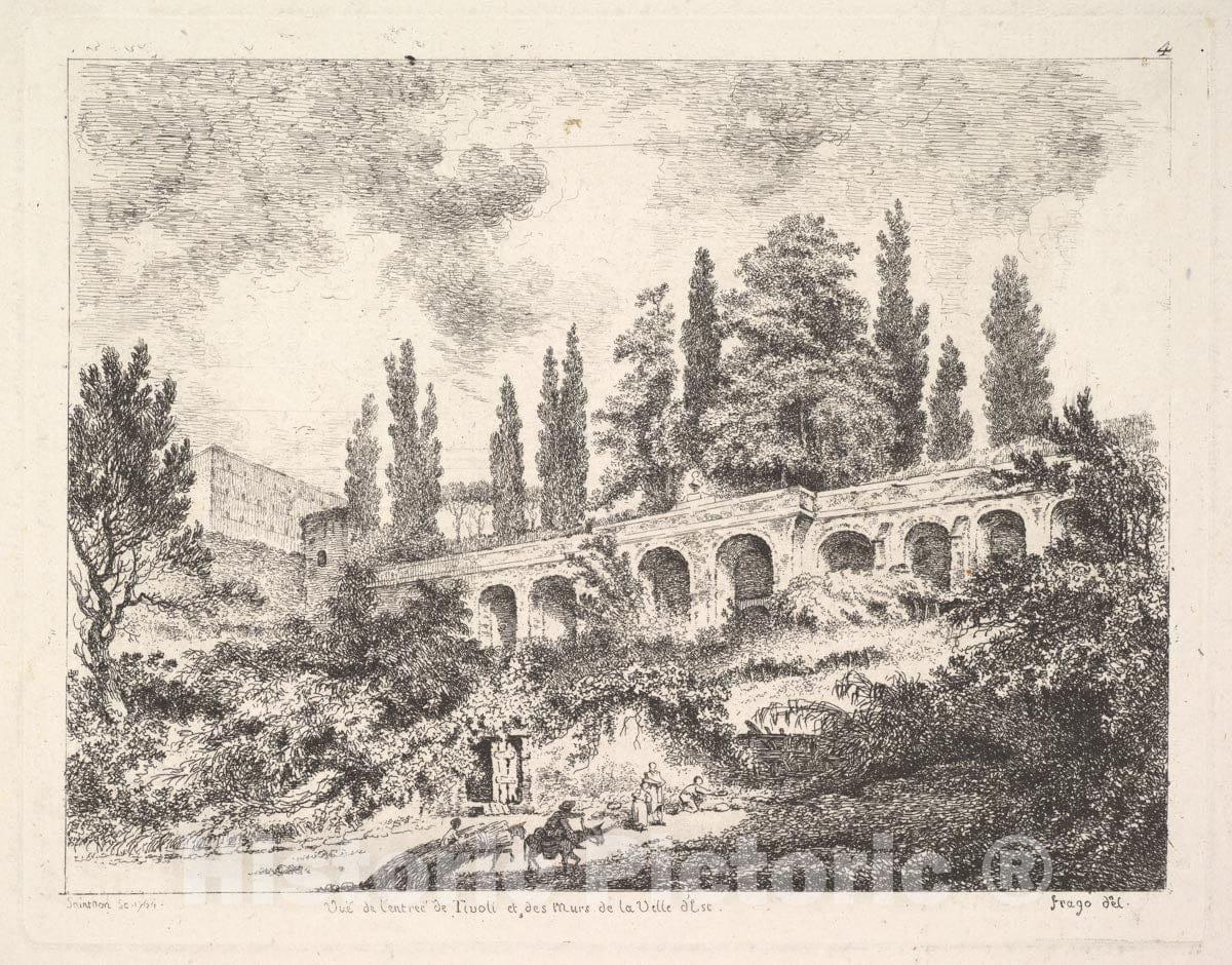Art Print : View of The Entrance to Tivoli and The Walls of The Villa d'Este - Artist: Jean Claude Richard, Abbe de Saint-Non - Created: 18th Century : Vintage Wall Art