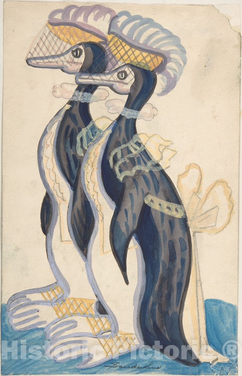Art Print : Sergey Sudeykin - Two Female Penguins : Vintage Wall Art