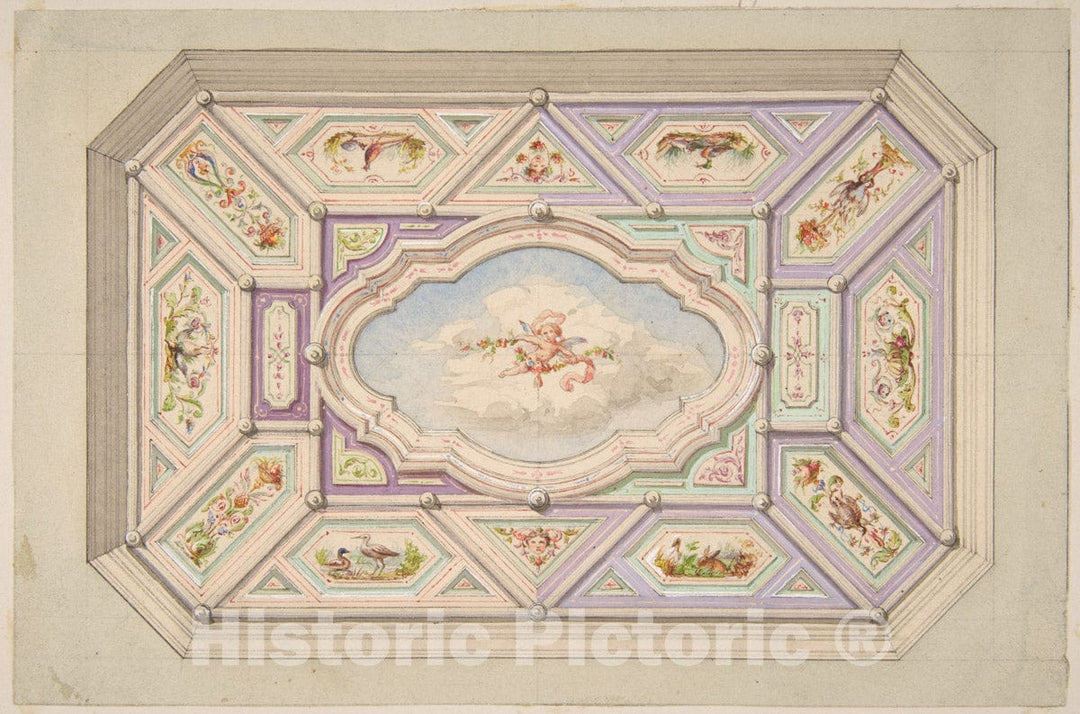Art Print : Jules-Edmond-Charles Lachaise - Design for a Ceiling with a putto : Vintage Wall Art