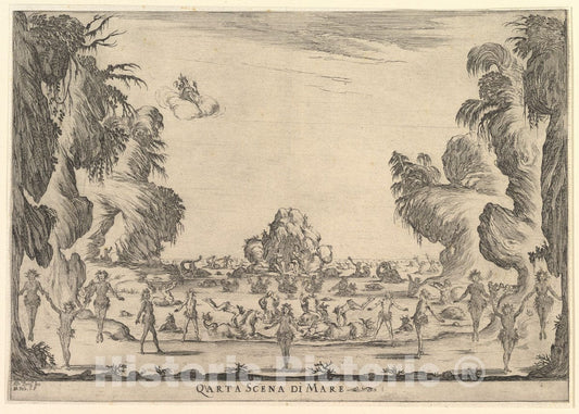 Art Print : Stefano Della Bella - Fourth Scene, The sea, from 'The Marriage of The Gods' (Le nozze Degli Dei) : Vintage Wall Art