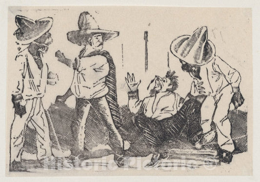 Art Print : José Guadalupe Posada - Street Fight Between Four Men : Vintage Wall Art