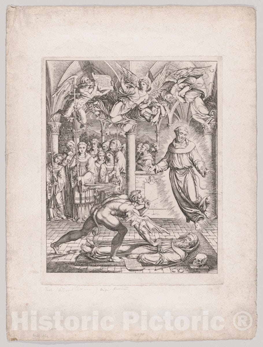 Art Print : Joseph Anton Koch - Battle of Satan with St. Francis for The Soul of The Monk Guido of Montefeltro : Vintage Wall Art