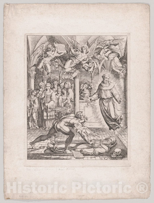 Art Print : Joseph Anton Koch - Battle of Satan with St. Francis for The Soul of The Monk Guido of Montefeltro : Vintage Wall Art