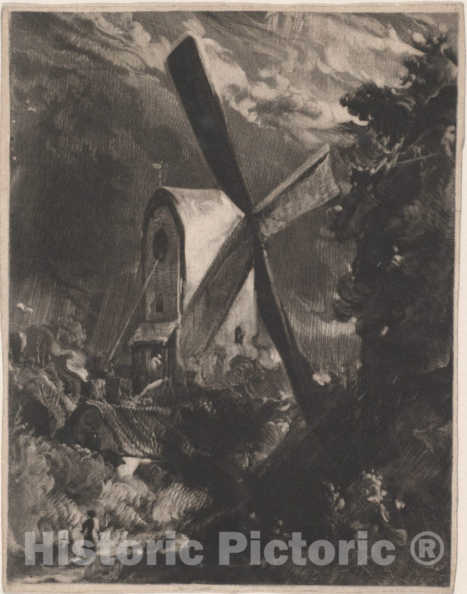 Art Print : David Lucas - Mill Near Brighton 4 : Vintage Wall Art