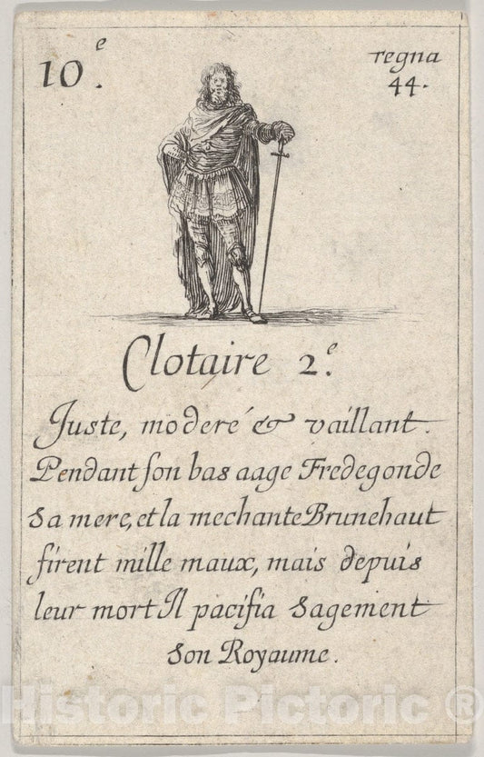 Art Print : Stefano Della Bella - Clotaire 2.-e/Juste, moderé, from 'Game of The Kings of France' (Jeu des Rois de France) : Vintage Wall Art