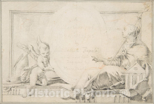 Art Print : Giovanni Battista Tiepolo - Illustration for a Book: Frontispiece with a Female Allegorical Figure (Religion?) and a Putto : Vintage Wall Art