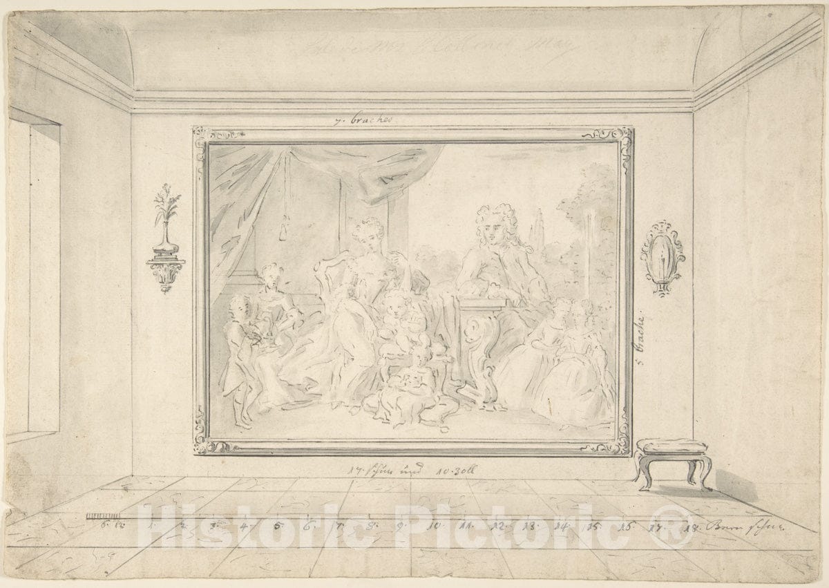 Art Print : German, 19th Century - Sketch of a Painted Family Portrait in situ : Vintage Wall Art