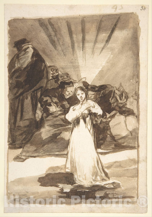Art Print : Goya - Allegory with a Radiant Figure beset by Dark Spirits (Images of Spain Album, 45) : Vintage Wall Art