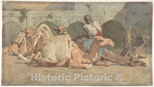 Art Print : Mariano Fortuny Marsal - Camels Reposing, Tangiers : Vintage Wall Art