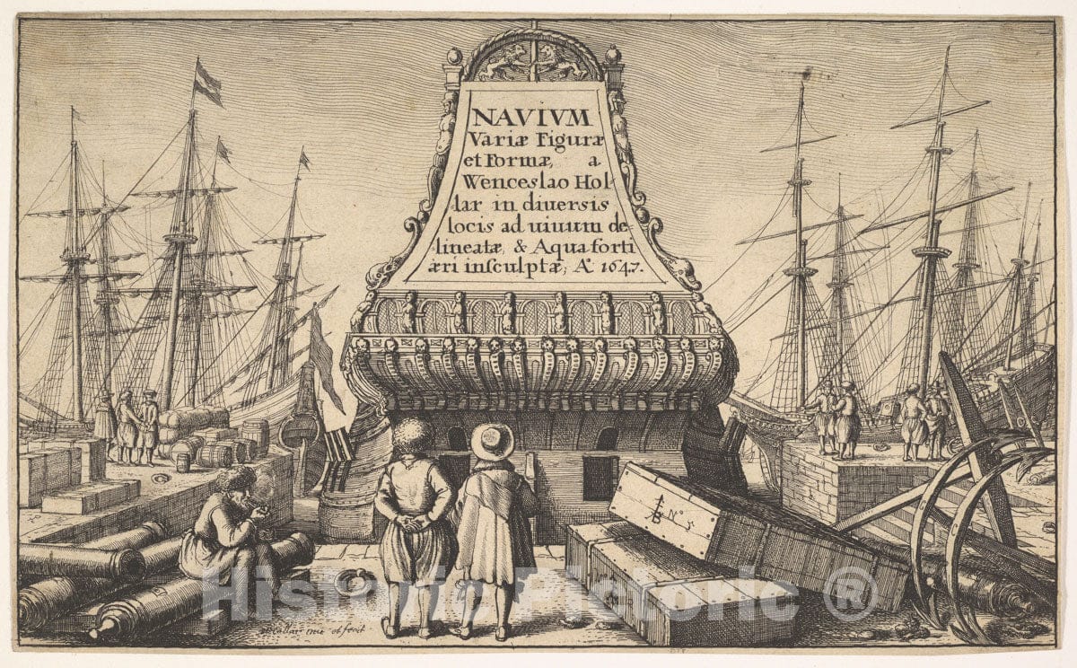 Art Print : Wenceslaus Hollar - Title Page: Dutch Ships : Vintage Wall Art