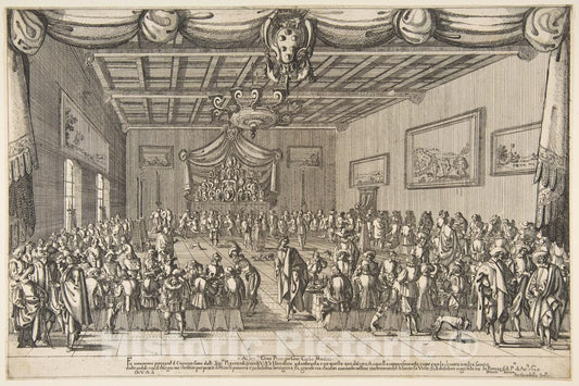Art Print : Etched by Stefano Della Bella - Banquet of The Piacevoli : Vintage Wall Art