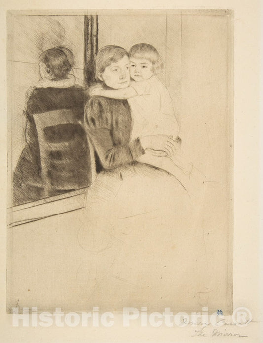 Art Print : Mary Cassatt - The Mirror : Vintage Wall Art