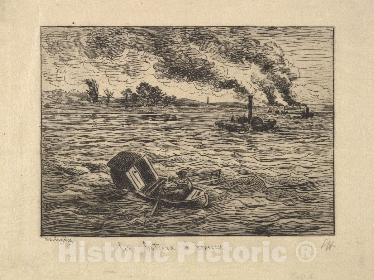 Art Print : Charles-François Daubigny - The Steam Boats : Vintage Wall Art