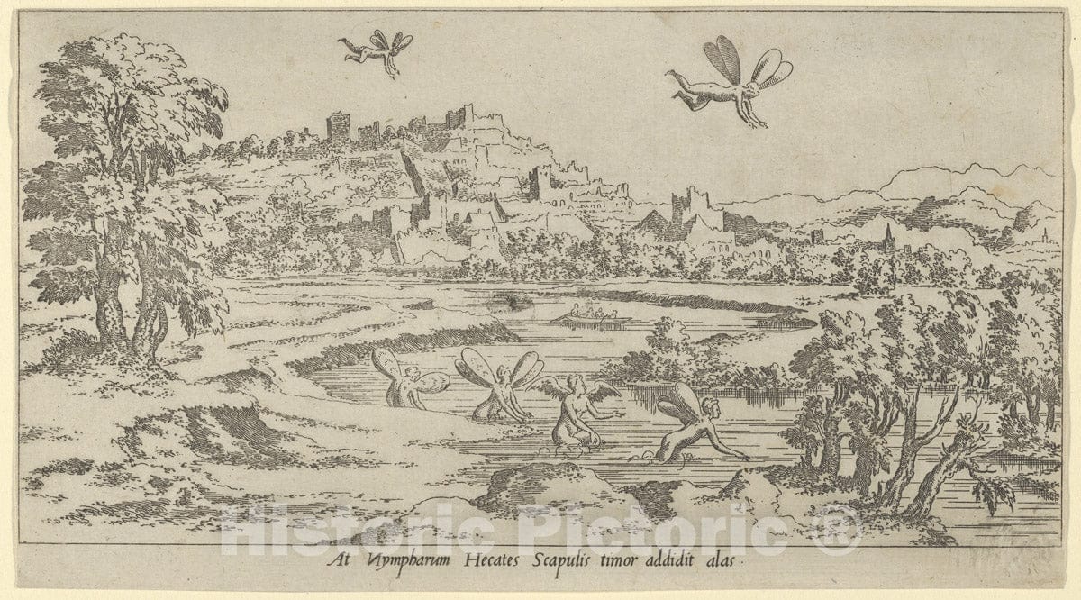Art Print : Léon Davent - at Nympharum Hecates Scapulis Timor Addidit Alas : Vintage Wall Art