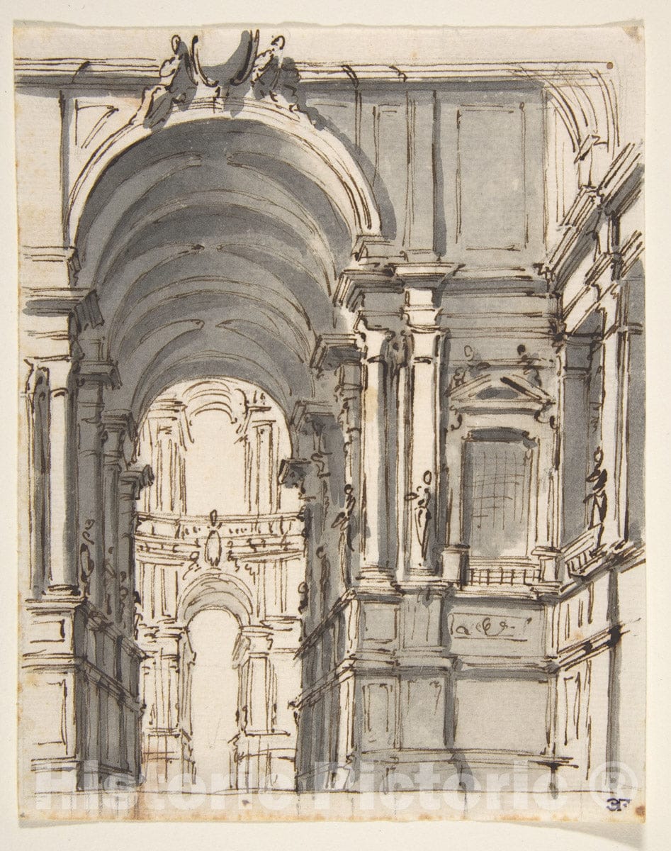 Art Print : Giovanni Battista Natali III - Design for Stage Set 5 : Vintage Wall Art