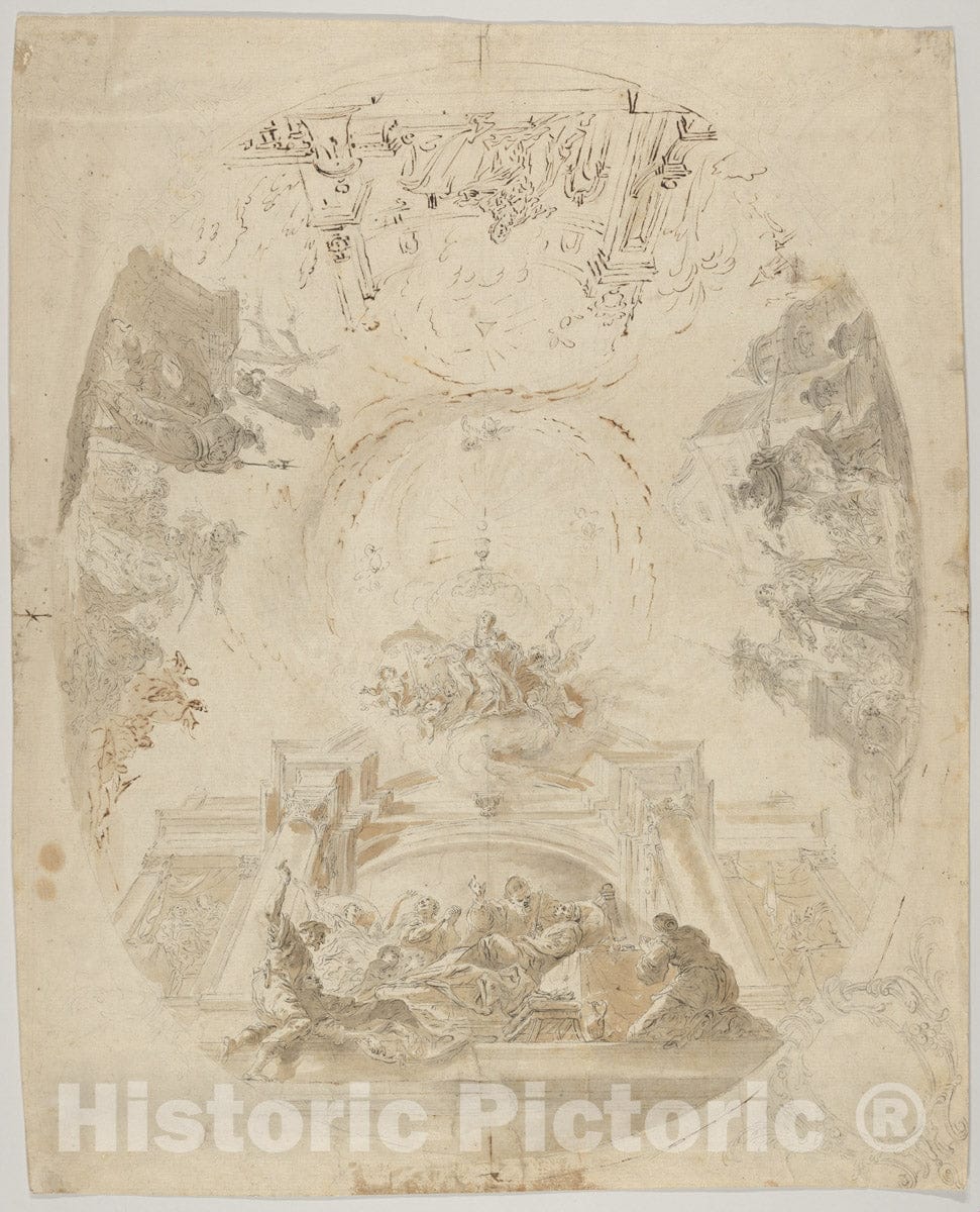 Art Print : Johann Baptist Enderle - Design for a Ceiling Fresco with Scenes from The Life of Saint Barbara : Vintage Wall Art