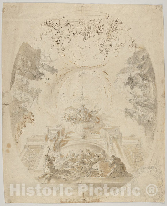 Art Print : Johann Baptist Enderle - Design for a Ceiling Fresco with Scenes from The Life of Saint Barbara : Vintage Wall Art