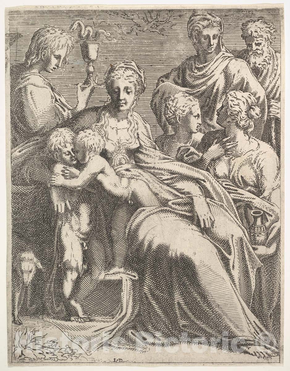 Art Print : Léon Davent - Virgin and Child with Saints : Vintage Wall Art