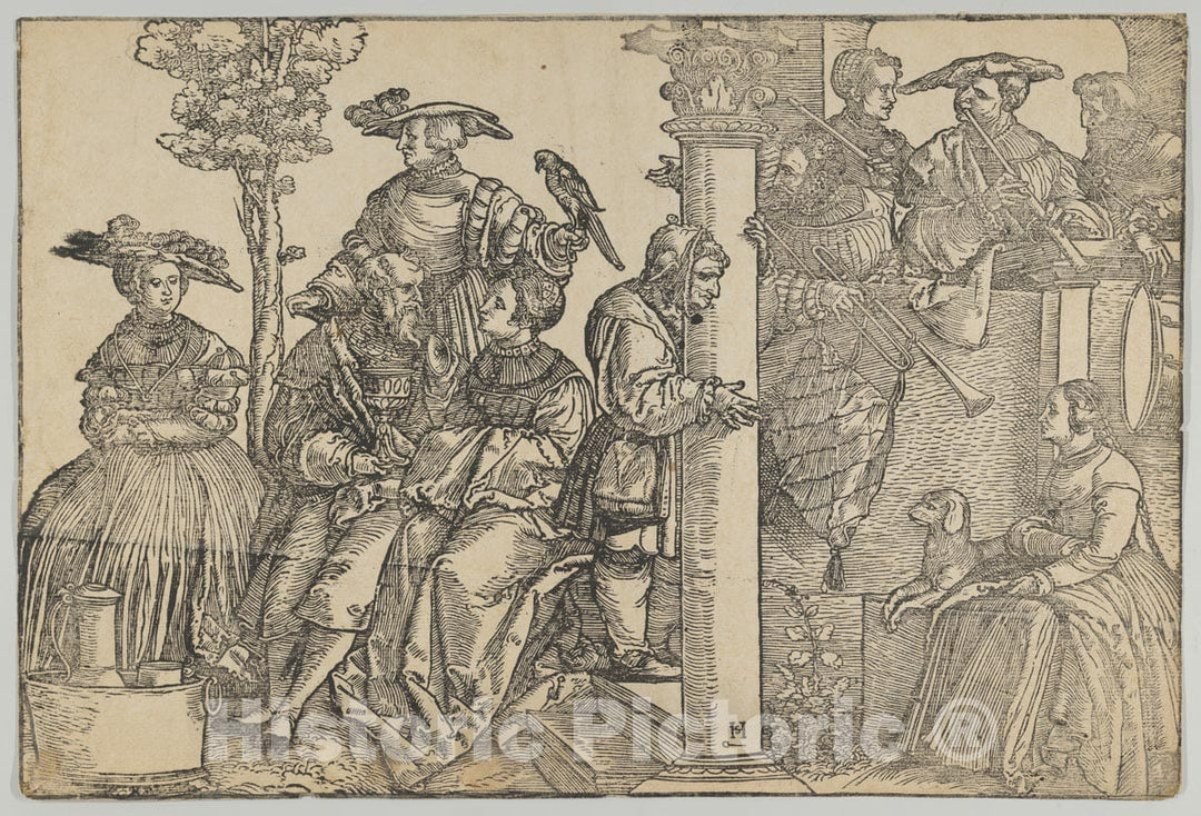 Art Print : Hans Schäufelein - Musicians and Onlookers 2 : Vintage Wall Art