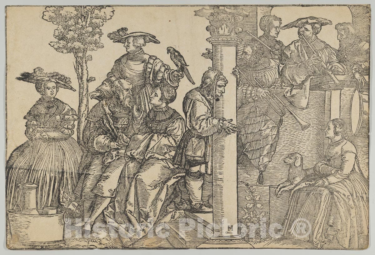 Art Print : Hans Schäufelein - Musicians and Onlookers 2 : Vintage Wall Art