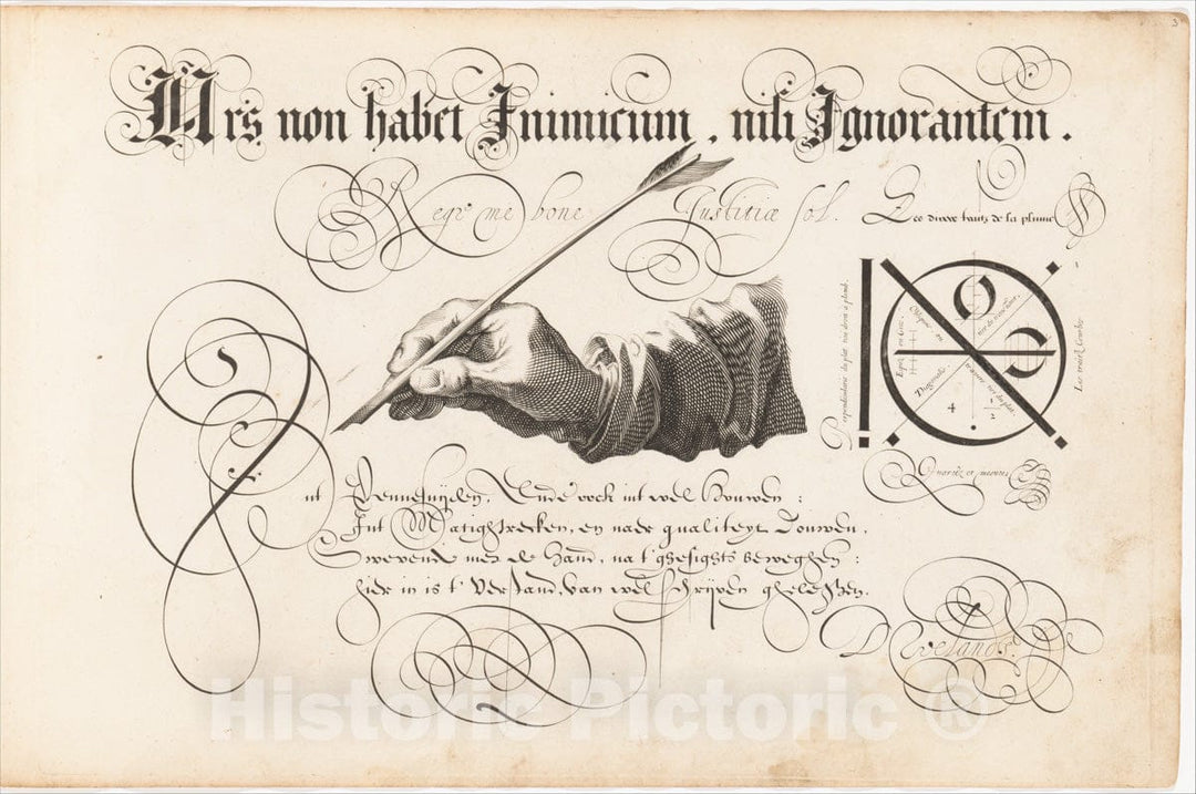 Art Print : Designed by David Roelands - T'Magazin oft Pac-huys der Loffelÿcker Penn-const (The Store Room or Ware House of The Praiseworthy Art of The Pen) : Vintage Wall Art