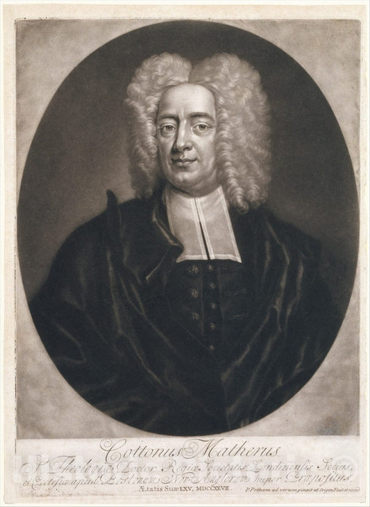 Art Print : Engraved, Painted and published Boston by Peter Pelham - Cottonus Matheris (Cotton Mather) : Vintage Wall Art