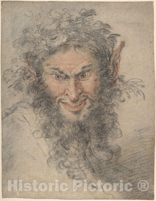 Art Print : Circle of Antoine Watteau - Head of a Satyr : Vintage Wall Art