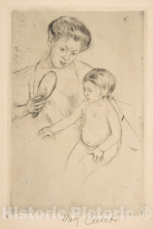 Art Print : Mary Cassatt - Looking into The Hand Mirror (No. 1) : Vintage Wall Art