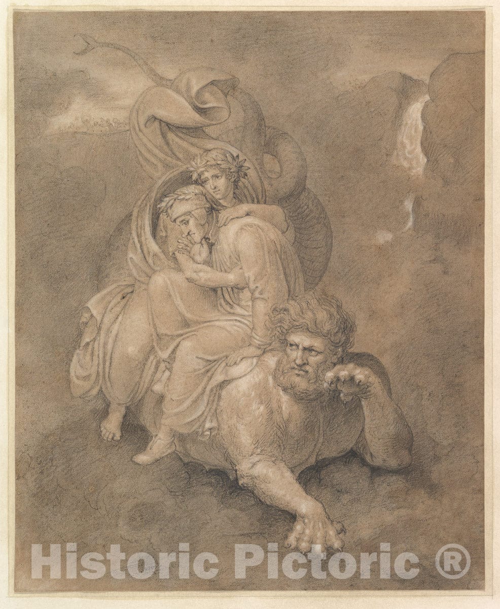 Art Print : Bertel Thorvaldsen - Dante and Virgil on The Back of Geryon : Vintage Wall Art