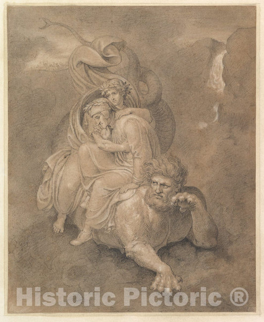 Art Print : Bertel Thorvaldsen - Dante and Virgil on The Back of Geryon : Vintage Wall Art