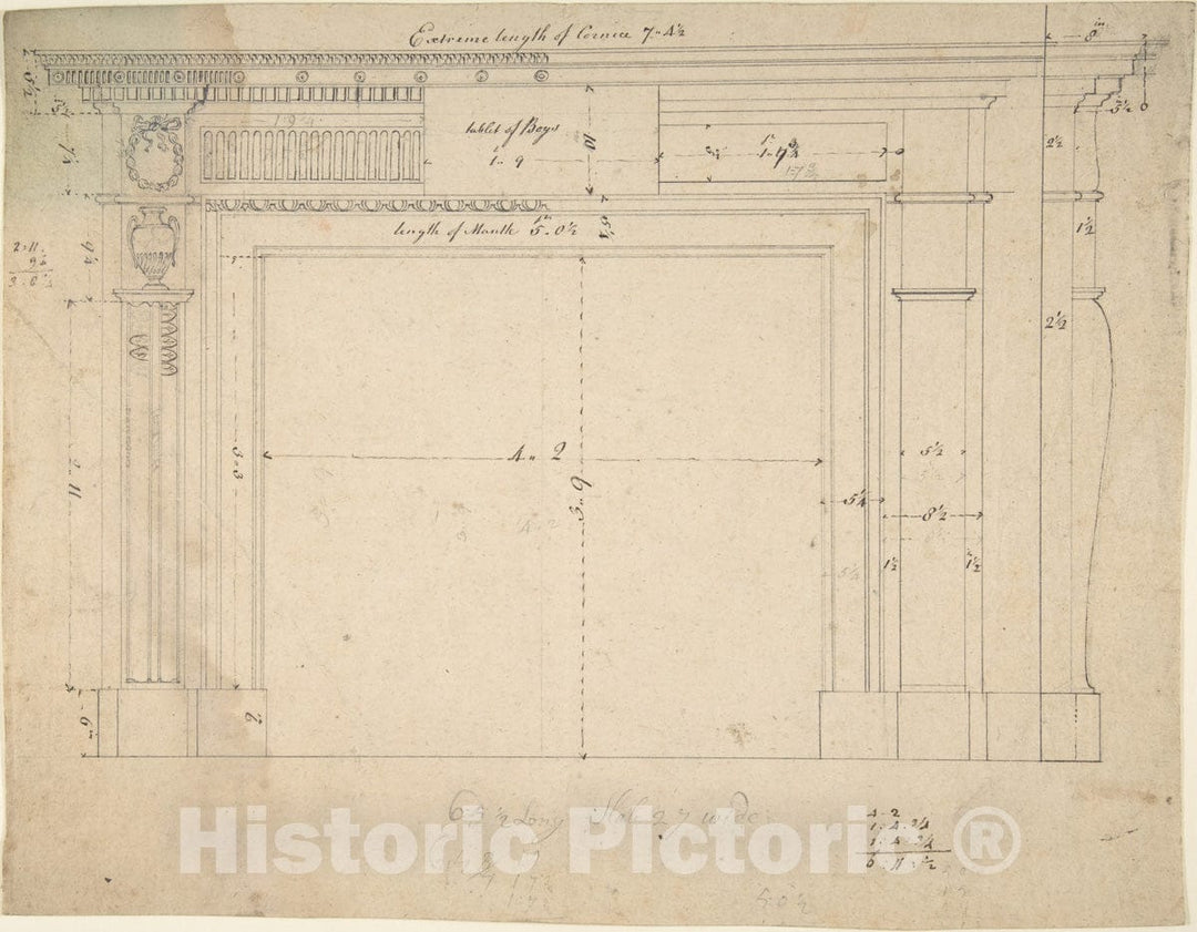 Art Print : Sir William Chambers - Design for a Chimneypiece 14 : Vintage Wall Art