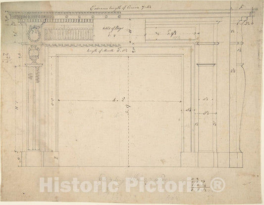 Art Print : Sir William Chambers - Design for a Chimneypiece 14 : Vintage Wall Art