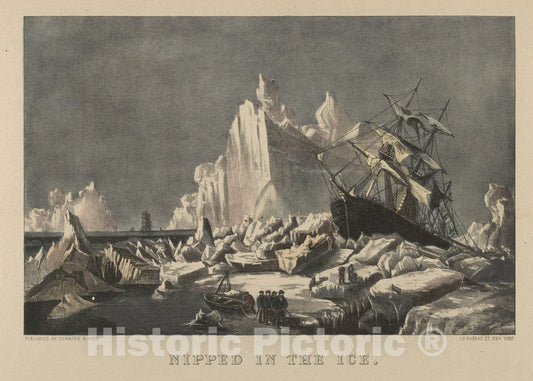Art Print : Lithographed and published by Currier & Ives - Nipped in The Ice : Vintage Wall Art