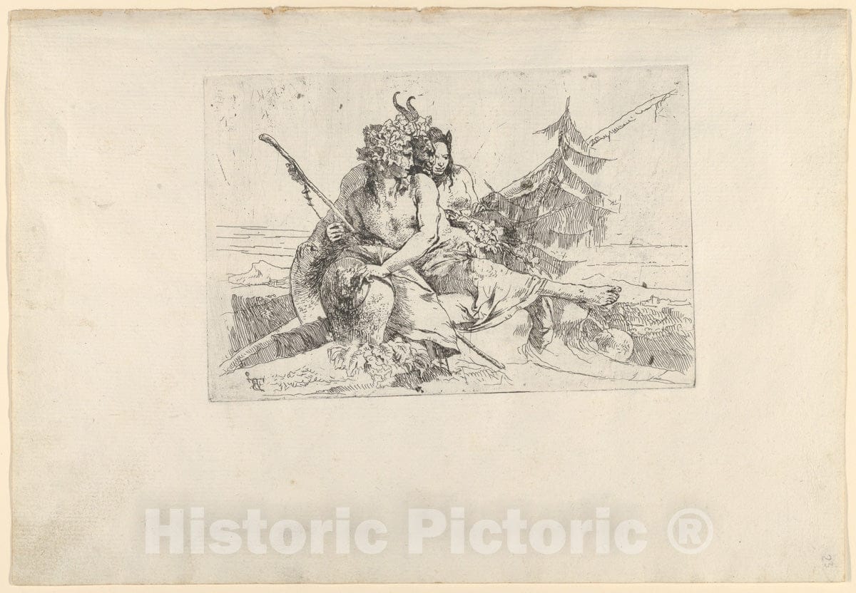Art Print : Giovanni Battista Tiepolo - Bacchant, Satyr, and Fauness, from The Scherzi : Vintage Wall Art