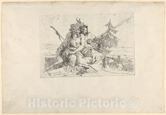 Art Print : Giovanni Battista Tiepolo - Bacchant, Satyr, and Fauness, from The Scherzi : Vintage Wall Art