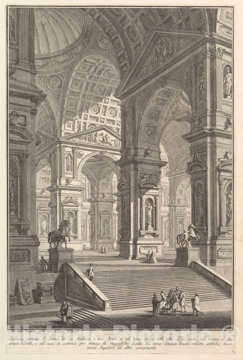 Art Print : Large Sculpture Gallery Built on Arches and lit from Above - Artist: Giovanni Battista Piranesi - Created: c1750 : Vintage Wall Art