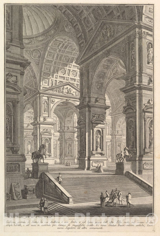 Art Print : Large Sculpture Gallery Built on Arches and lit from Above - Artist: Giovanni Battista Piranesi - Created: c1750 : Vintage Wall Art