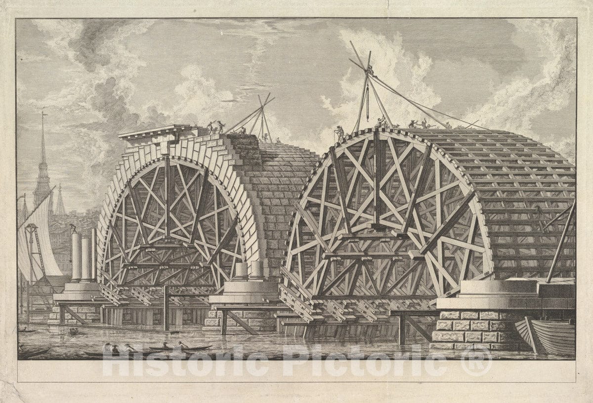 Art Print : Giovanni Battista Piranesi - A View of Part of The Intended Bridge at Blackfriars, London 2 : Vintage Wall Art
