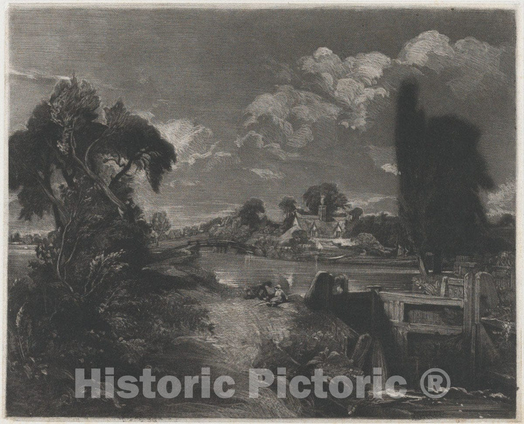 Art Print : David Lucas - A Lock on The Stour 1 : Vintage Wall Art