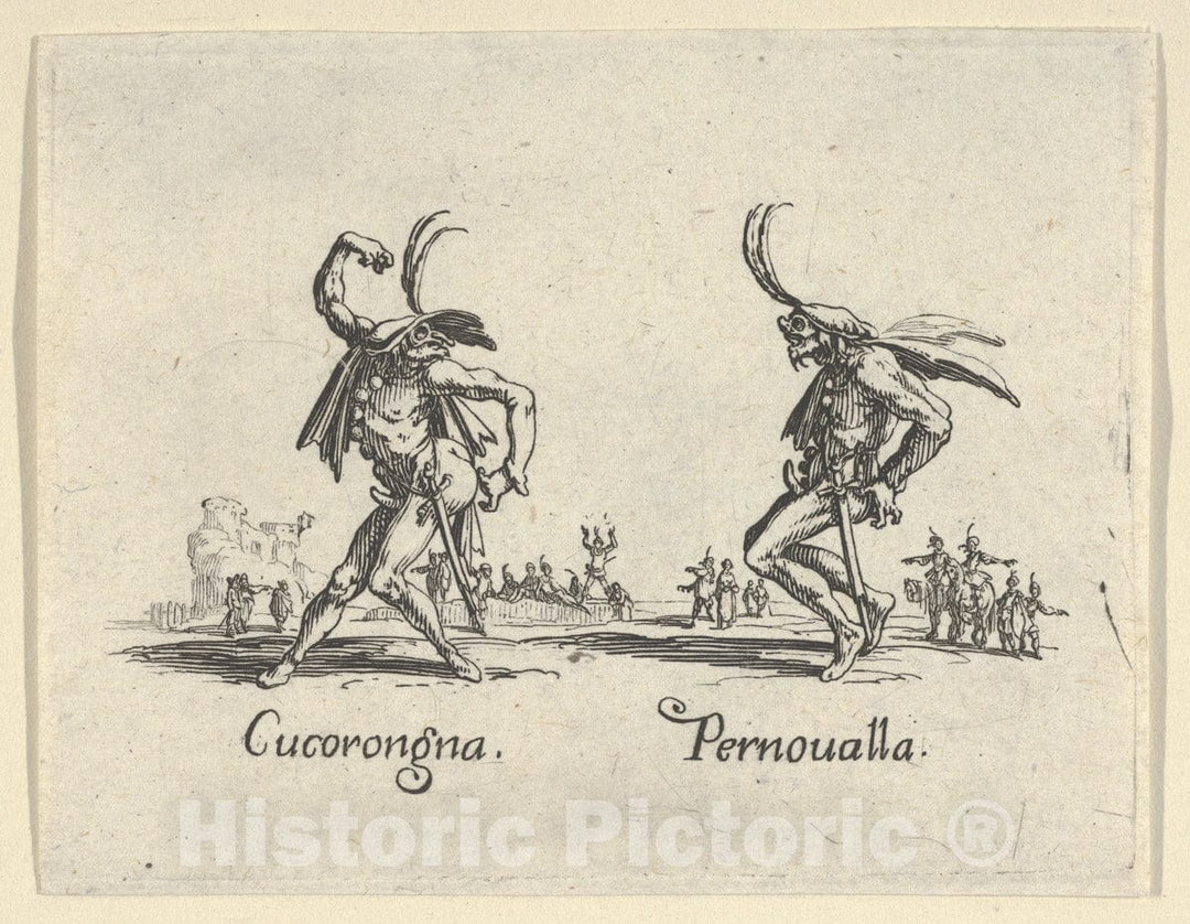 Art Print : Jacques Callot - Cucorongna - Pernoualla, from The Balli di Sfessania : Vintage Wall Art