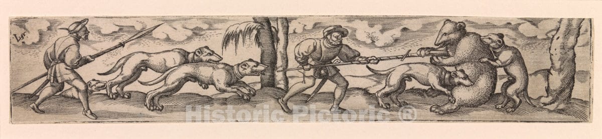 Art Print : Anonymous, 16th Century - Copy of Bear Hunt : Vintage Wall Art