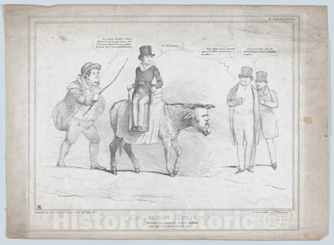 Art Print : John Doyle - A Classical Subject!Demitto auviculas, ut uniquoe asellus, Cum gravius dorso subiit Onus_ : Vintage Wall Art