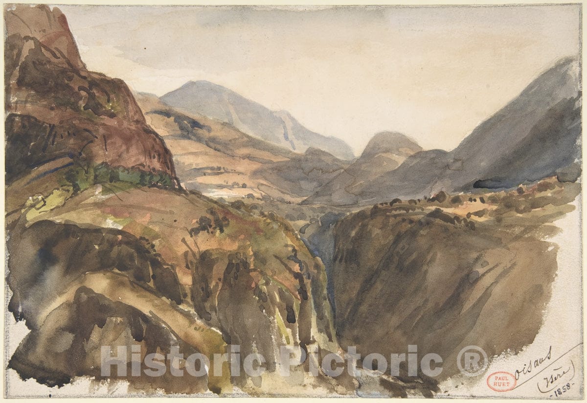 Art Print : Paul Huet - Mountain View at Oisans (Isère) : Vintage Wall Art