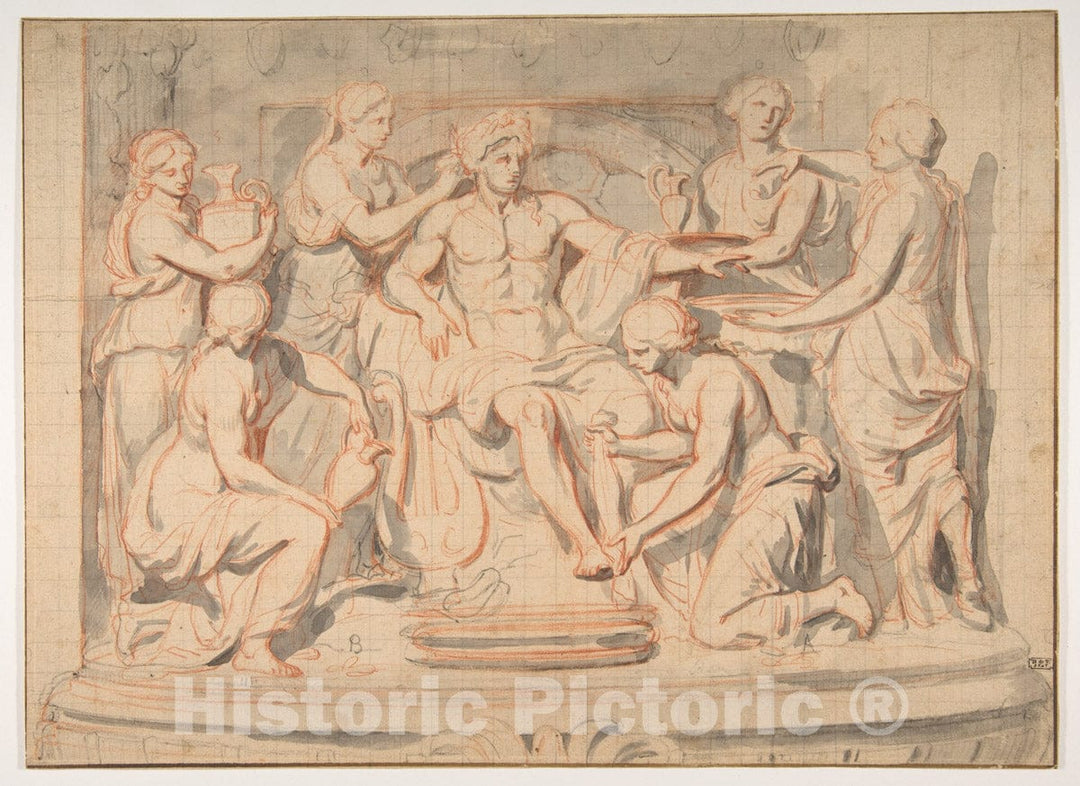 Art Print : Charles Le Brun - Apollo Bathing, Attended by The Nymphs of Thetis : Vintage Wall Art