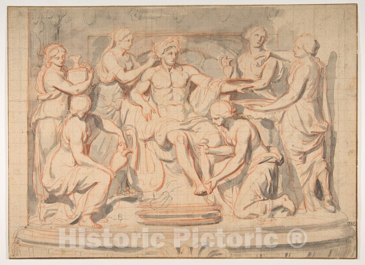 Art Print : Charles Le Brun - Apollo Bathing, Attended by The Nymphs of Thetis : Vintage Wall Art