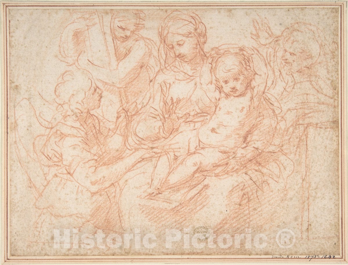 Art Print : Simone Cantarini - The Holy Family with Angels Bearing Symbols of The Passion : Vintage Wall Art