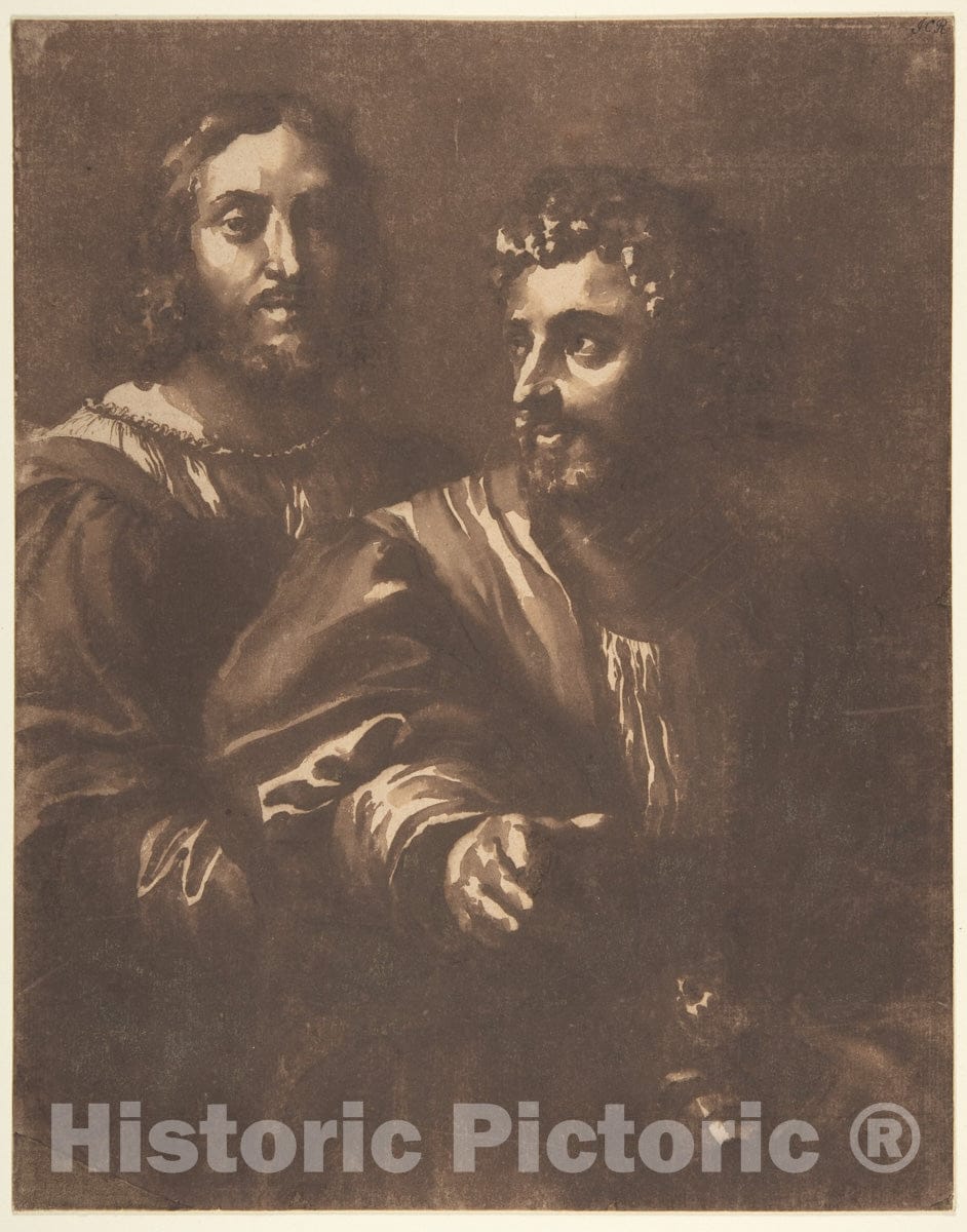 Art Print : Jan de Bisschop - Portrait of Two Men (After Raphael) : Vintage Wall Art